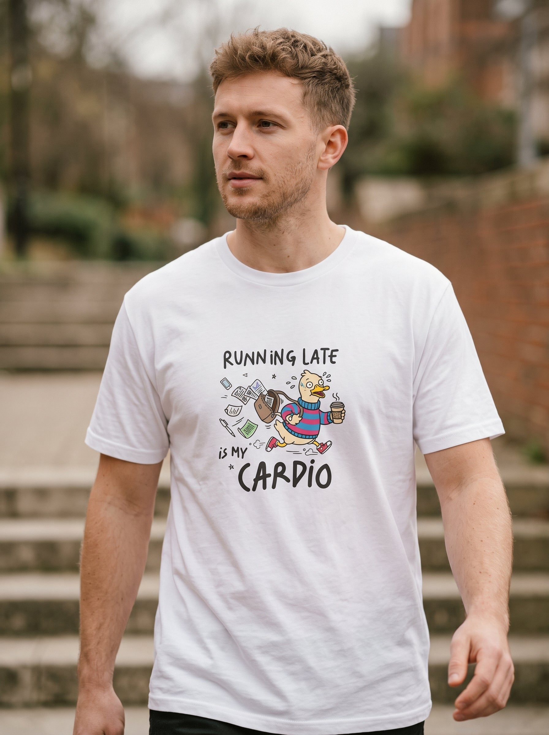 Running Late Is My Cardio Funny Goose T-Shirt | Eeviore