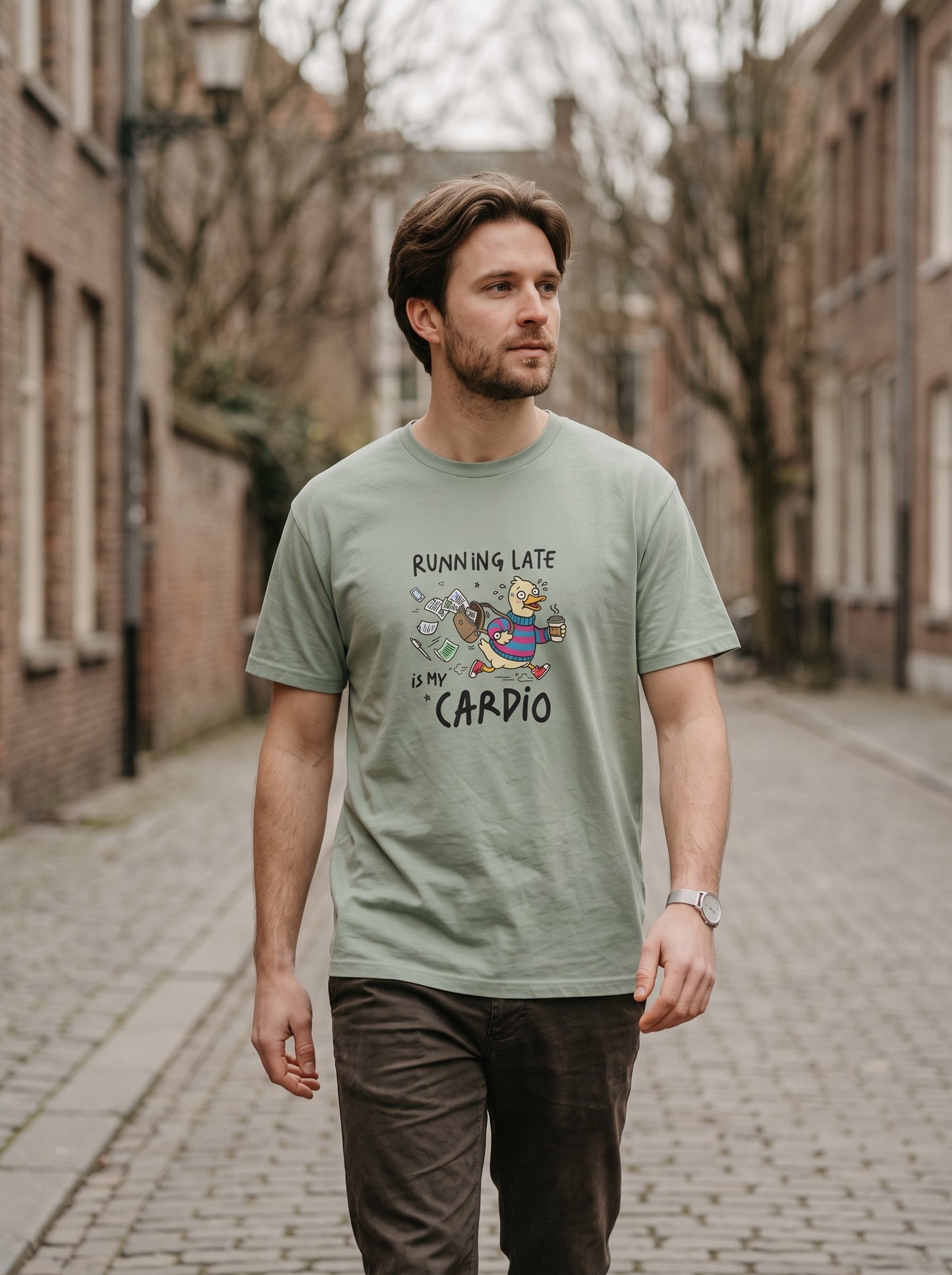 Running Late Is My Cardio Funny Goose T-Shirt | Eeviore