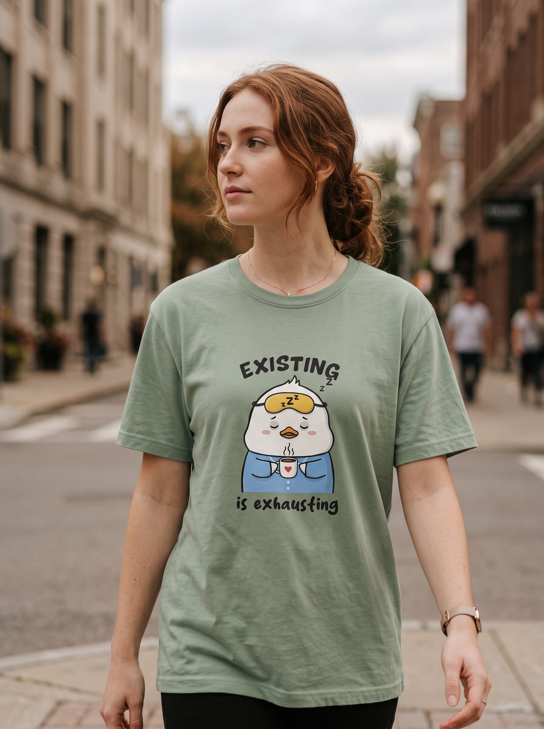 Existing Is Exhausting Funny Duck T-Shirt | Eeviore